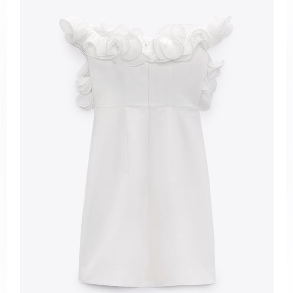 BNWT Zara Pleated Ruffled Mini Dress White M - Picture 3 of 7